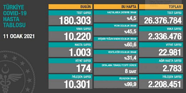 Dünyada ve Türkiye'de Koronavirüs’te son durum ( 11 Ocak 2021)