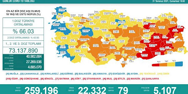 Dünyada ve Türkiye’de Koronavirüs’te son durum (31 Temmuz 2021)