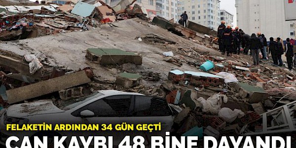 Deprem felaketinde 34. gün: Can kaybı 47 bin 975'e yükseldi.