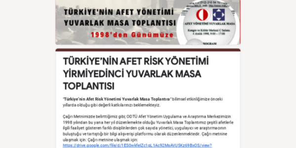Türkiye’nin Afet Risk Yönetimi 27.Yuvarlak Masa Toplantısı