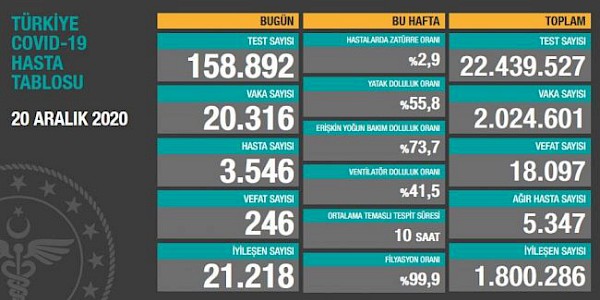 Dünyada ve Türkiye’de Koronavirüs Salgınında Son Durum (20 Aralık 2020)